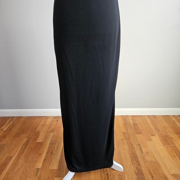Vintage 90s Black Slip Dress Open Scoop Back Leg Slits Women's XS Formal Prom - Picture 3 of 15